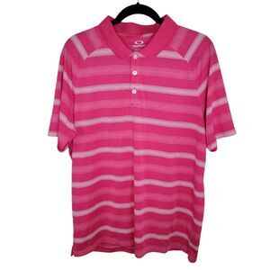 Oakley Men's Pink Striped Golf Polo Shirt Size Large